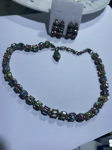 Vintage Bogoff Art Deco multocolor Rhinestone Choker & Earrings - Picture 1 of 13