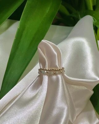 Dainty Blue Amazonite Faceted Round Gemstone Beads Adjustable Rings For Women - Image 1 of 4