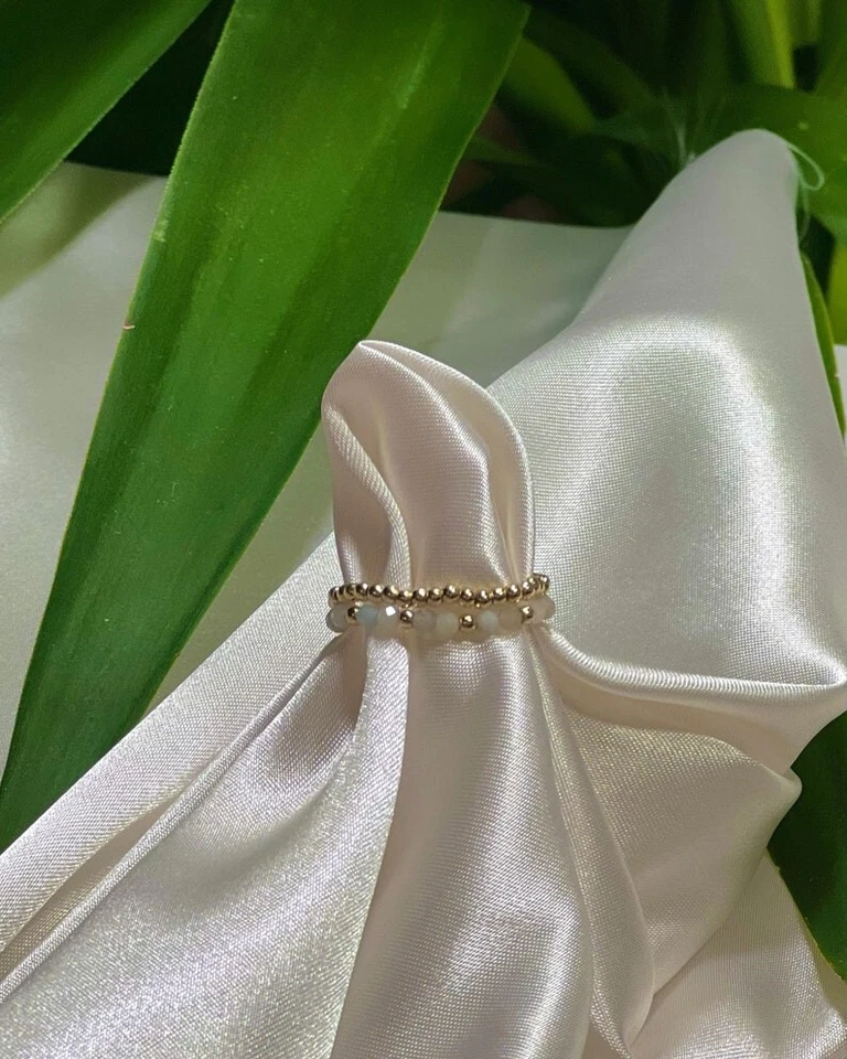 Delicados anillos ajustables de piedras preciosas redondas facetadas de amazonita azul para mujer Foto 1 de 4