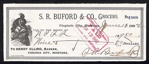 Virginia City S.R. Buford / Henry Elling Bankscheck nach NPRR 1894 rar - Bild 1 von 2