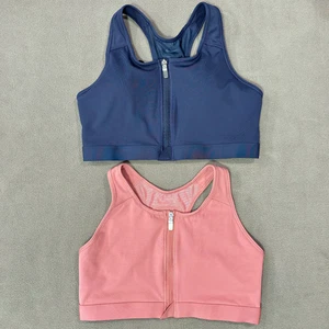 Nike Dri-Fit Swoosh Front Zip Bra Rosy Pink Navy Blue Set of 2 Size Large - Picture 1 of 9