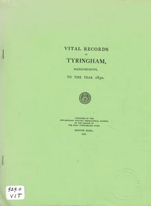 Wichtige Aufzeichnungen von Tyringham Massachusetts bis Jahr 1850, Genealogie Berkshire Cnty - Bild 1 von 1