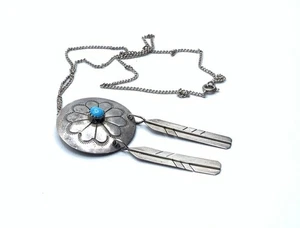 Navajo Native Stamped Sterling Silver Turquoise Dangles Concho Pendant Necklace - Imagen 1 de 9