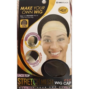 Qfit Make Your Own Parrucca Maglia Elasticizzata 4X4 Pizzo Top Parrucca Berretto #5063 - Nero - Foto 1 di 12