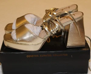 Lulus Size 10 Fiyaa Gold Lace-Up Chunky Platform High Heel Sandals Glamorous - Picture 1 of 13