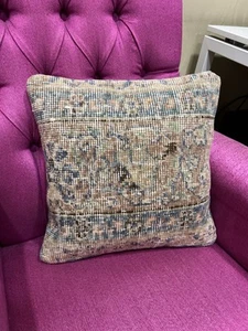 Vintage Rug Pillow Cover 16x16, Handmade Turkish Cushion Case, Home Decor Pillow - Picture 1 of 10