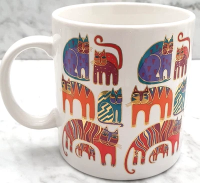 Cats Coffee Mug Tea 1988 Vintage Laurel Burch Retro Cat Orange Turquoise Foto 1 de 4