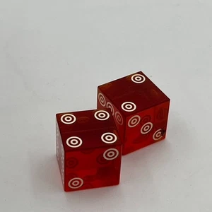 2- Vintage Dice Bullseye Dots Gaming Gambling Red Translucent Clear Die Casino - Picture 1 of 4