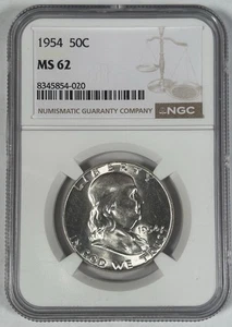 1954 Franklin Half Dollar Coin NGC MS 62 - Picture 1 of 2