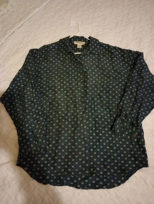 Blusa deportiva Silkland para mujer talla L verde y tostada de seda manga larga con botones Foto 1 de 3