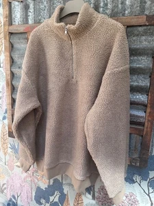 Topman Beige Half Zip Borg Fleece Sweatshirt Size L New With Tags - Picture 1 of 2