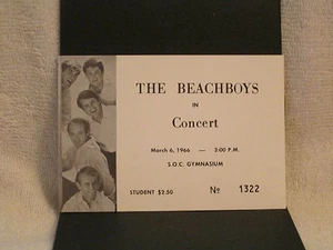 THE BEACH BOYS ORIGINAL  FULL CONCERT TICKET MARCH 6, 1966! UNUSED NM! - Picture 1 of 1