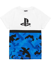 PlayStation Kids T-Shirt Camo Boys Blue White Logo Game Short Sleeve Top