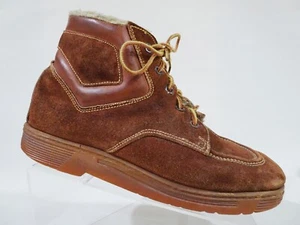 Sz 9 Vtg 70s Suede Leather Brown Fleece Lined Made in Spain Men's Chukka Boots - Picture 1 of 11