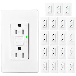 GFCI Toma 15 Amp Receptáculo Dúplex Resistente a Manipulaciones Placa Indicadora LED Paquete de 20 - Imagen 1 de 12