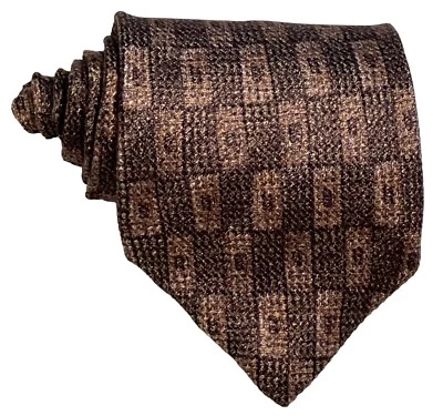 Guess USA Geometric 100% 丝绸男式设计师棕色领带 58 x 4 — 第 1/3 张图片