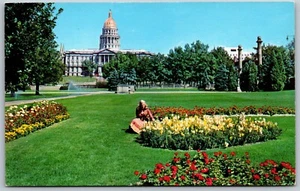 Vtg Denver Colorado CO Civic Center Lawn Flower Beds 1950s View Postcard - Picture 1 of 2