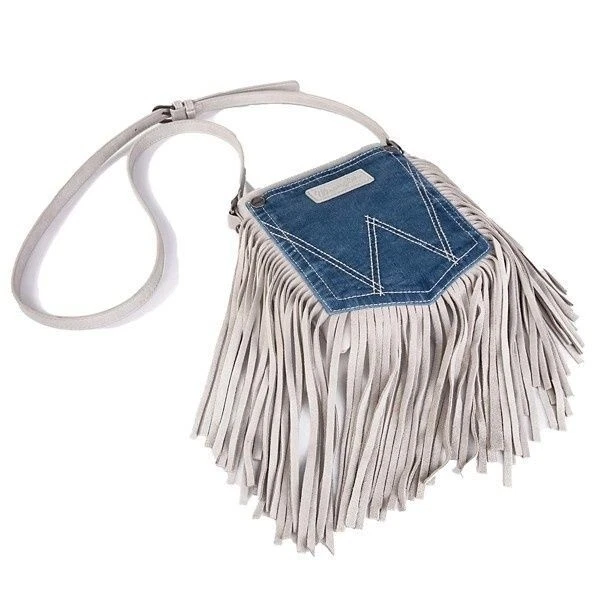 Wrangler Women's Denim Pocket Fringe Crossbody Purse Bag - WG44-8360BG