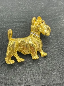 Vintage Gold Tone Brooch Pin Scottie Dog Rhinestone Collar Costume Jewelry  - Picture 1 of 3