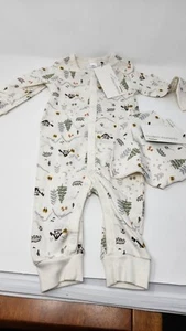 Modern Moments Gerber white forest woodland one piece outfit 0-3M matching bib - Picture 1 of 5