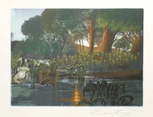 an1/6 ERNST FUCHS grabado en color años 70 "Pareja de amor en el lago" Ex. 186/250 - Imagen 1 de 6