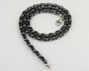 vintage Schmuck Hämatit Kette Würfel und Kugeln 925er Silber Verschluss - Bild 1 von 7