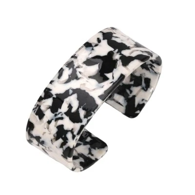 全新玳瑁壳手链 白色 黑色 Lucite 袖口手镯 豹纹 1.3 美国 — 第 1/2 张图片