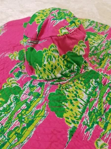 Vintage Floppy Wide Brim Hat Pink Green Tropical Hand Screened Bangkok Thailand - Picture 1 of 4