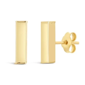 Aretes italianos de oro amarillo de 14k lisos de barra de alto pulido 11 mm x 3 mm 1 gramo - Imagen 1 de 6