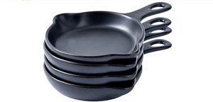 Mini sartén servidor cuchara resto plato para servir aperitivos postre 5 oz 7" negro 4 piezas - Imagen 1 de 4