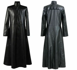 Neo Matrix Schwarz Gothic Stil Herren Leder Graben Langer Mantel Pure Schafsfell - Bild 1 von 8