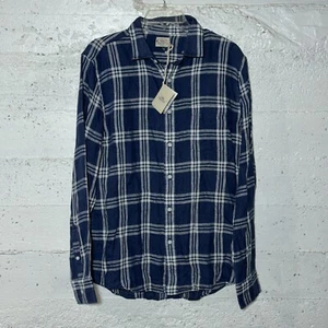 Faherty 100% Linen Laguna Shirt Jetty Plaid Blue Size Medium Men’s NWT - Picture 1 of 8