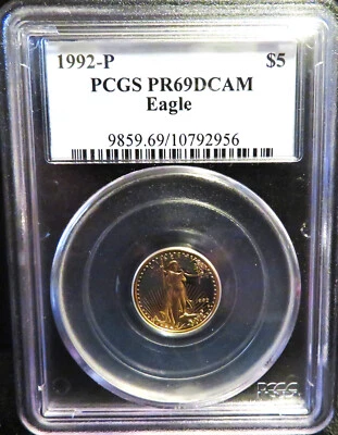 1992-P GOLD Eagle Proof $5 1/10oz. PCGS PR69 DCAM - Image 1 of 4