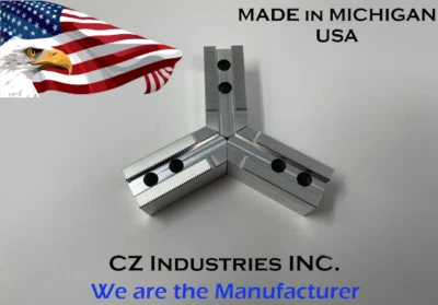 CZ INDUSTRIES 6" Aluminum Soft Jaws 1.5mm x 60° Serrated for B-206 Type Lathe Chucks (1.5" HT)
