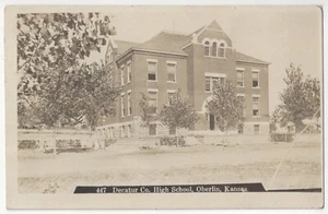 1914 Oberlin, Kansas - FOTO REAL Edificio de Escuela Secundaria - Postal de Decatur Co. - Imagen 1 de 2