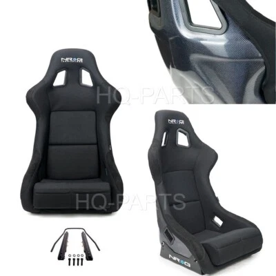 NRG BLUE CARBON FIBER FIXED BUCKET RACING SEAT LARGE BLACK FABRIC SUEDE + SLIDER - Image 1 of 4