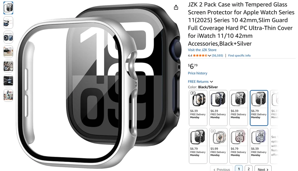 2 protectores de pantalla apple watch 42mm cubierta frontal reloj plata y negro nuevos Foto 1 de 1