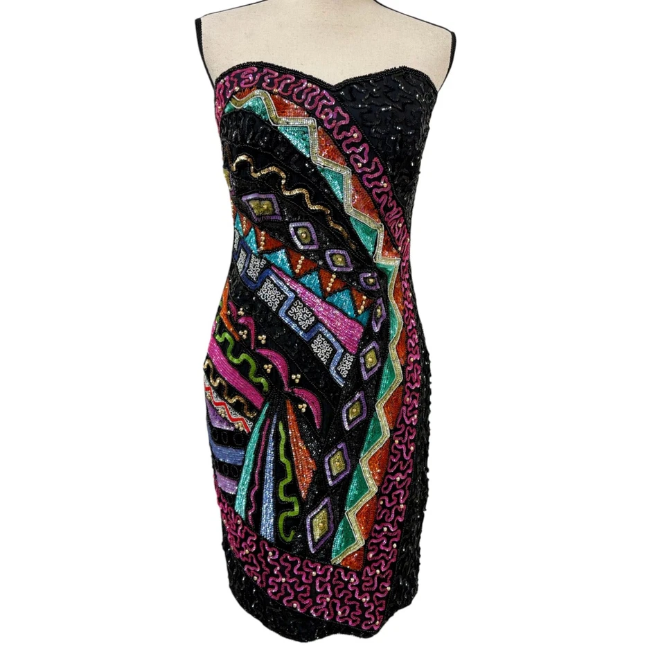 Vestido Vintage ¡JUNTOS! Cuello Corazón Lentejuelas Cuentas Talla 8 Pequeño/Mediano Foto 1 de 4