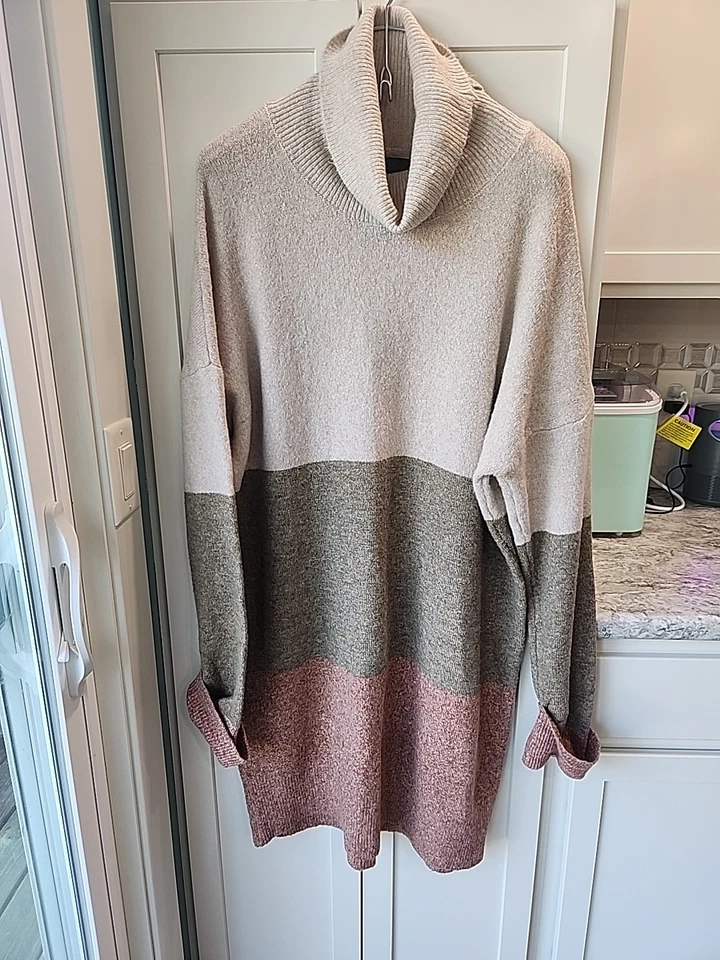 Rachel Rachel Roy 多色中性秋季条纹圆领毛衣连衣裙 XL 码 — 第 1/4 张图片