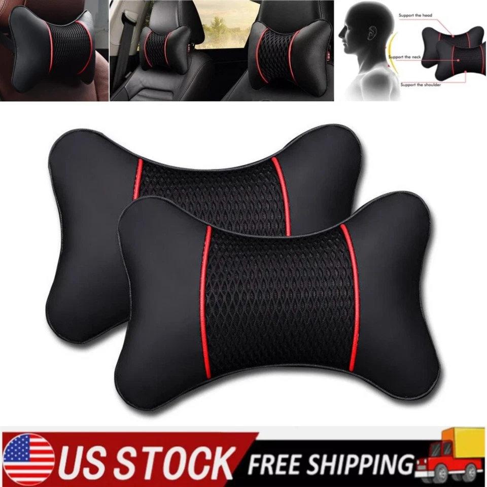 Almohada de reposacabezas de asiento de coche de 2 piezas de cuero PU tejida para reposacabezas soporte almohadilla Foto 1 de 4