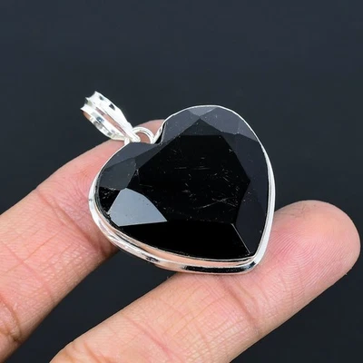 Ciondolo gioiello in argento sterling 925 regalo cuore spinello nero 1,7" VJ 844 - Immagine 1 di 4