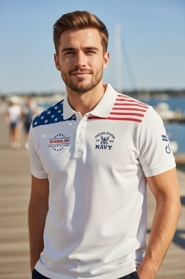 Рубашка поло с американским флагом United States Navy Memorial Day мужская большого размера - Изображение 1 из 4