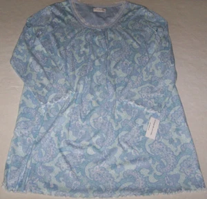NWT Miss Elaine AQUA/BLUE/LILAC PAISLEY COTTONESSA Knit 39" Nightgown 3X POCKETS - Picture 1 of 7