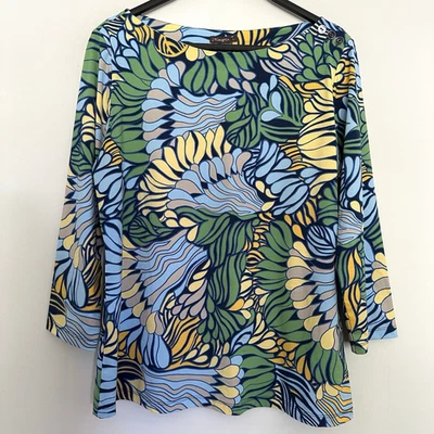 J McLaughlin L Wavesong Top Botão Ombro Elástico Azul Verde Amarelo - Imagem 1 de 4