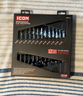 Llave combinada de trinquete métrico de cabezal flexible profesional ICON, 12 piezas Foto 1 de 4