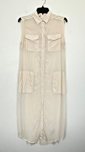 Abito camicia T by Alexander Wang seta bottoni senza maniche colletto avorio donna XS