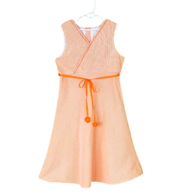 Bailey Boys Stripe Seersucker Dress 10 Orange w Ribbon Waist Tie Crochet Daisies - Image 1 of 4