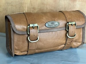 Genuine Goat Leather Vintage Motorcycle 2 Strap Buckle Closure Tool Roll Bag - Picture 1 of 6