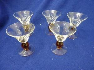 SWIRLED GLASS CORDIALS AMBER STEMS LOT OF 5 - Picture 1 of 8