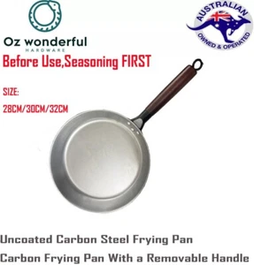 Uncoated Carbon Steel Frying Pan Carbon Frying Pan With Removable Wooden handle - Picture 1 of 10